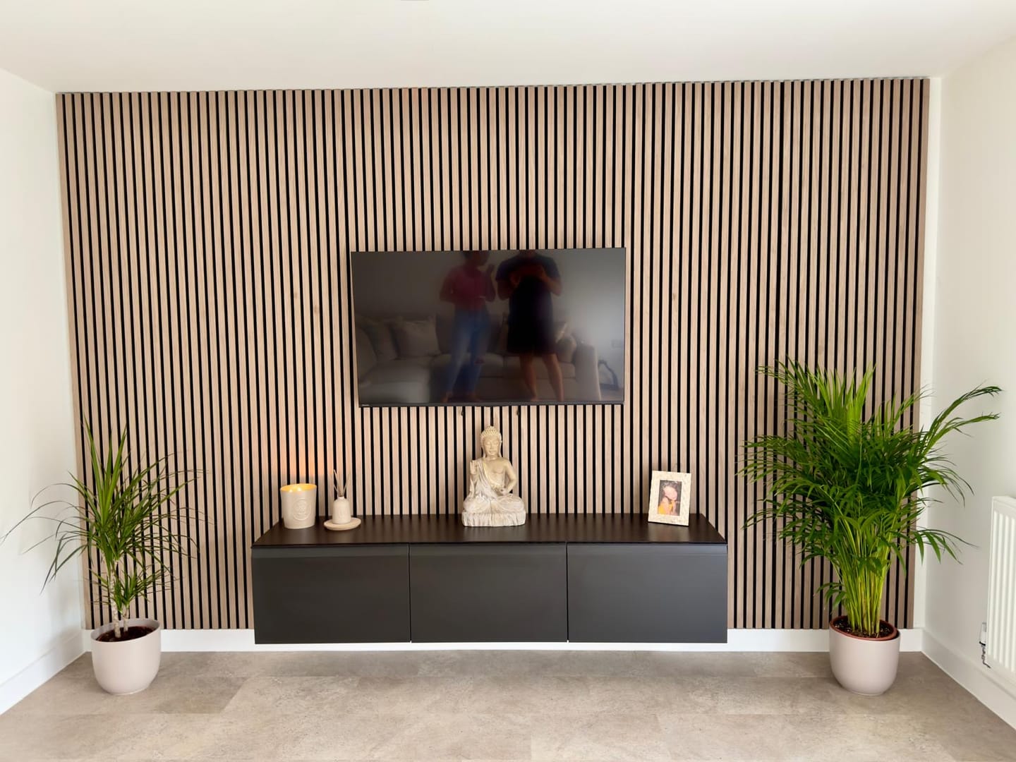 Customer photo review of Acoustic Slat Wall Panels Wooden Decorative Wall Panels Walnut Premium 2.4m x 0.6m