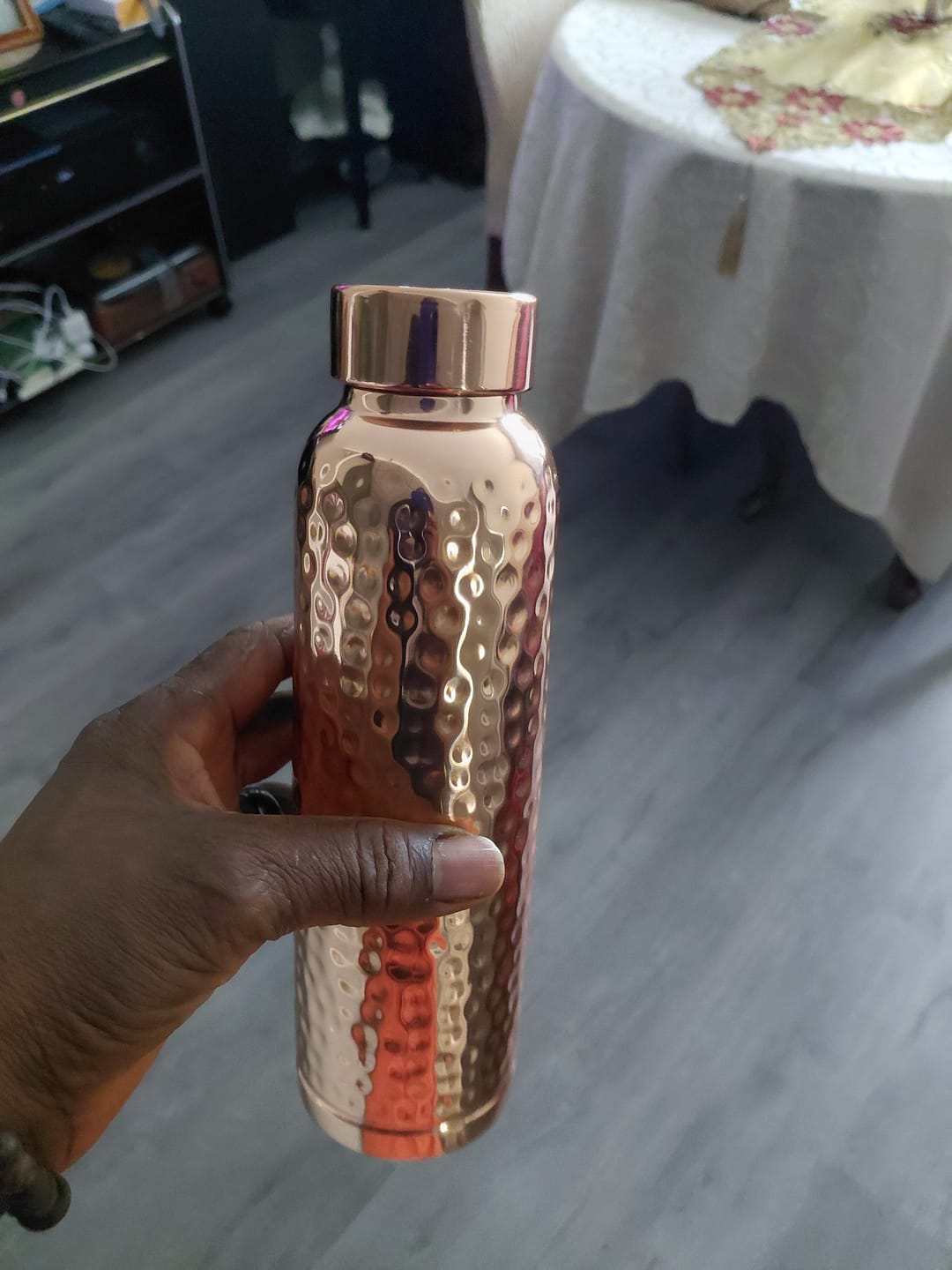 Customer photo review of Hammered Pure Copper Water Bottle 950ml