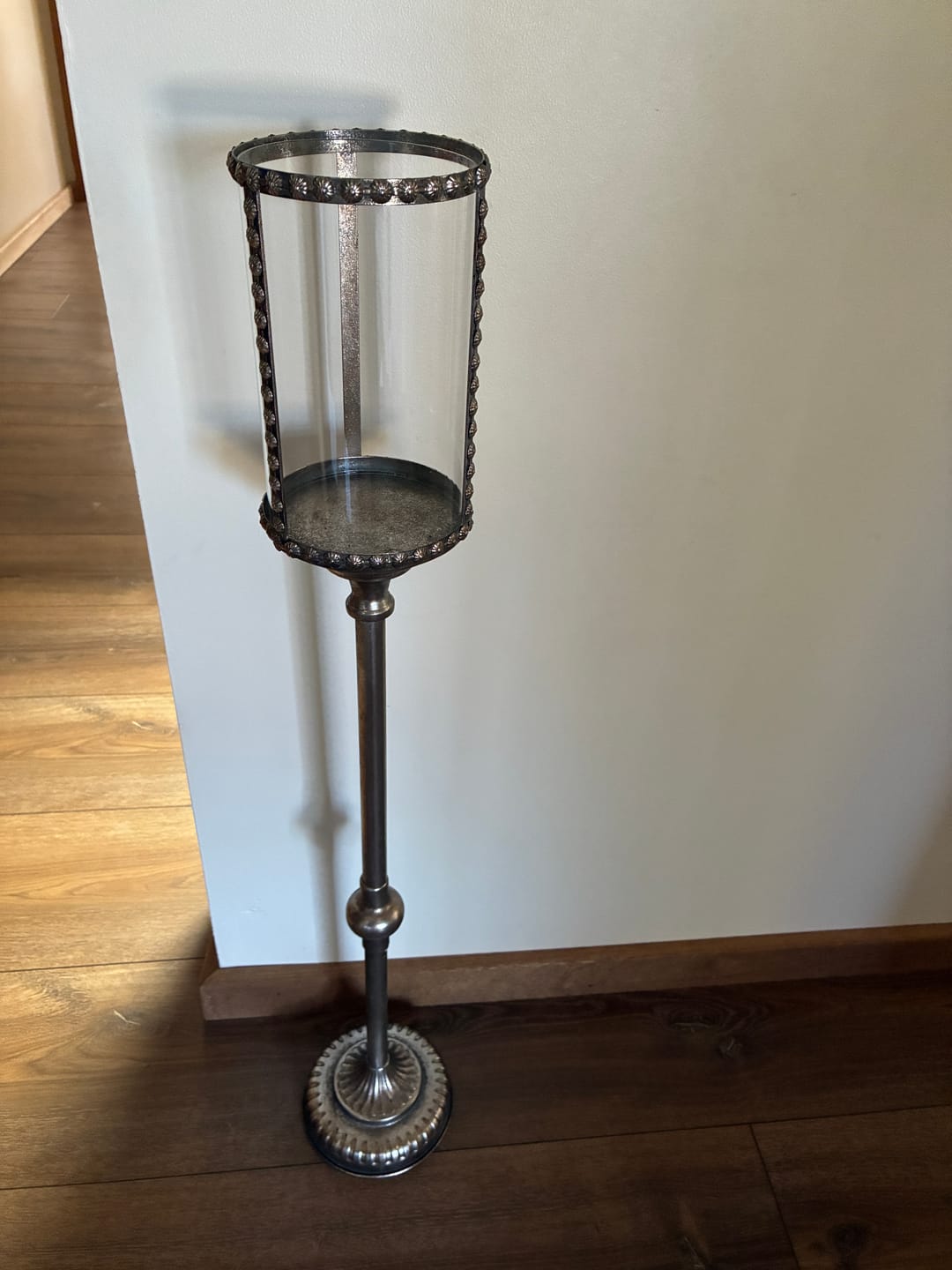 Customer photo review of Yves French Provincial Floor Candle Holder, Tall Antique Gold & Beaded Glass Hurricane