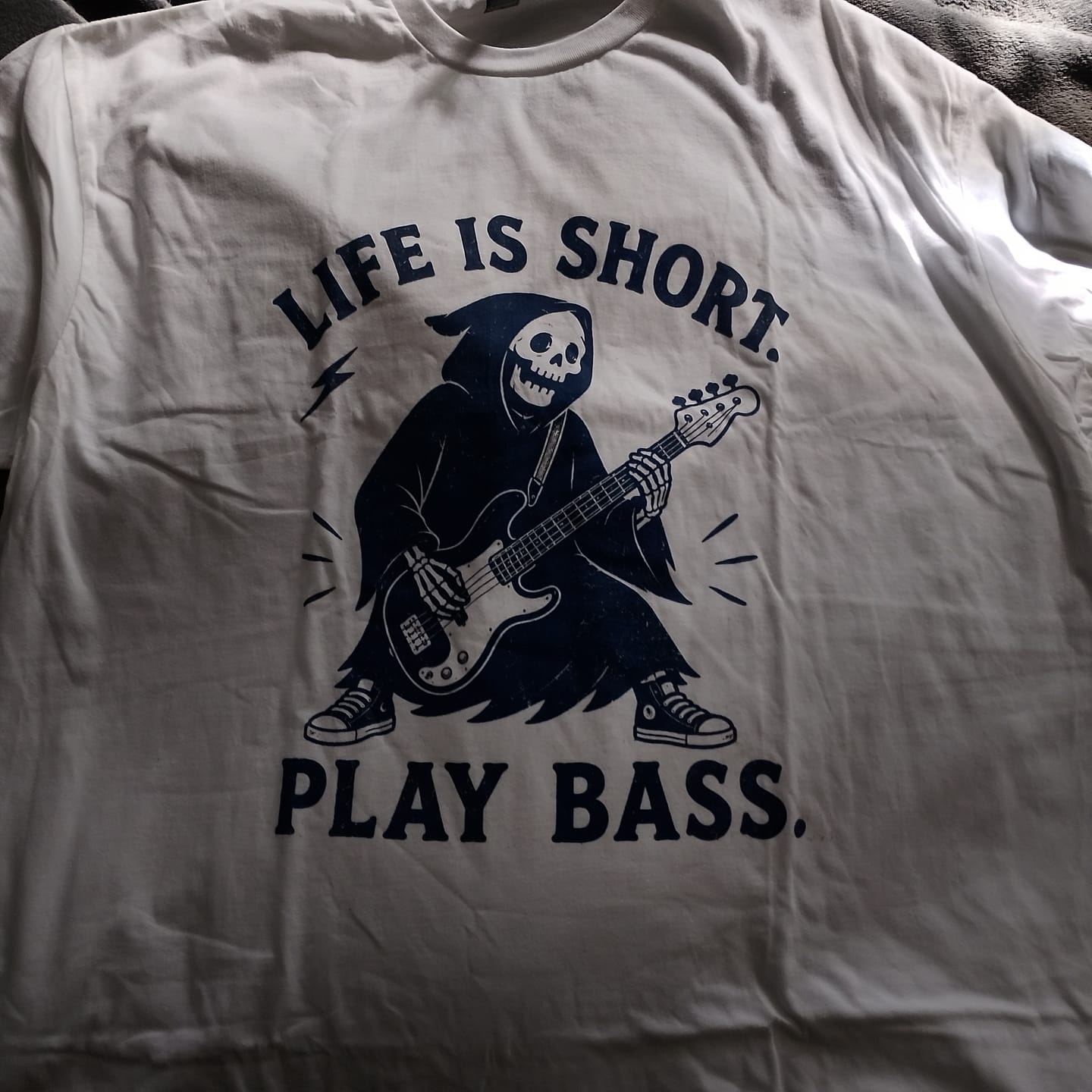 Customer photo review of Life Is Short Bass T-Shirt
