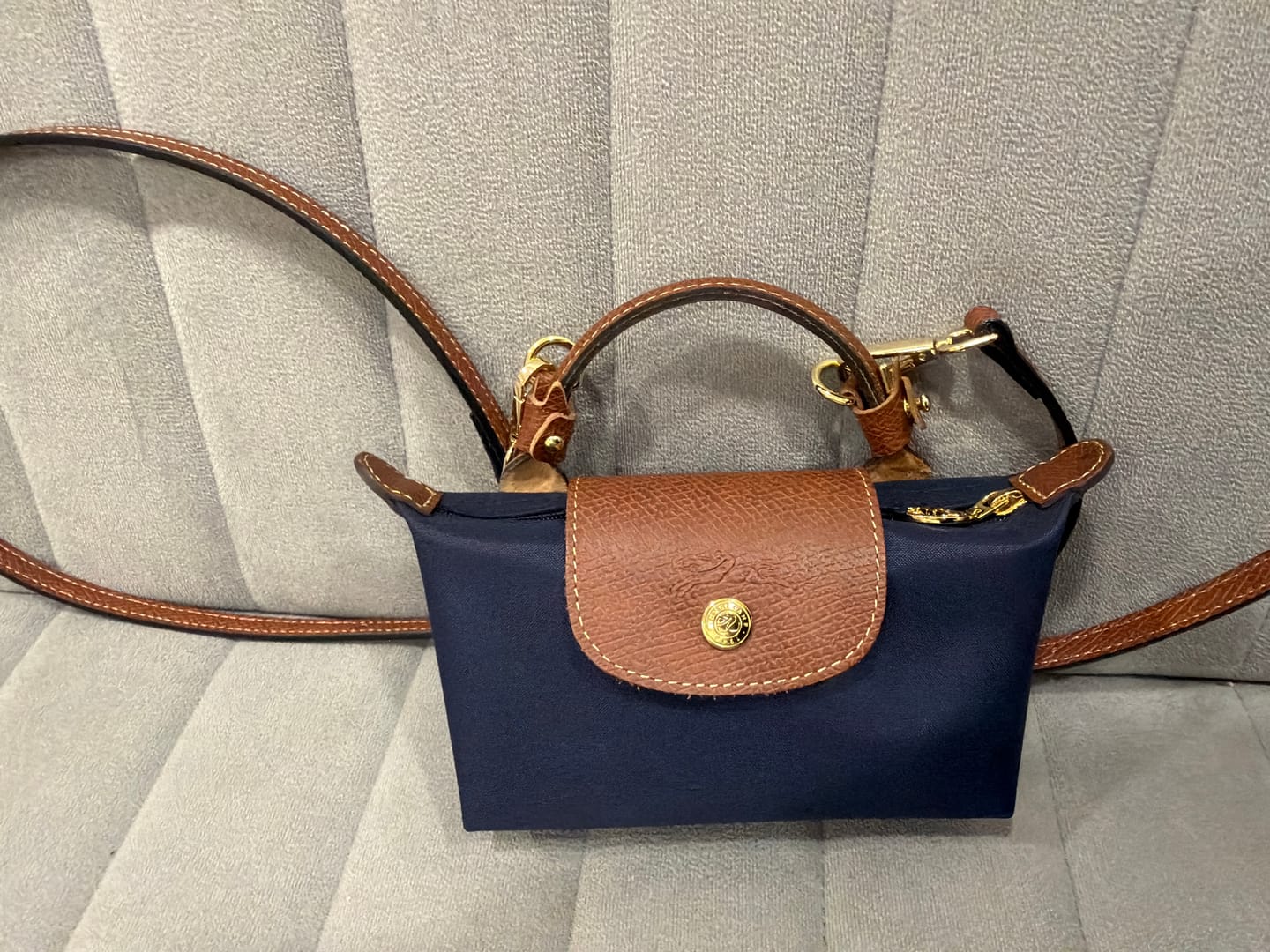 Customer photo review of Longchamp Le Pliage Original Pouch With Handle - Navy