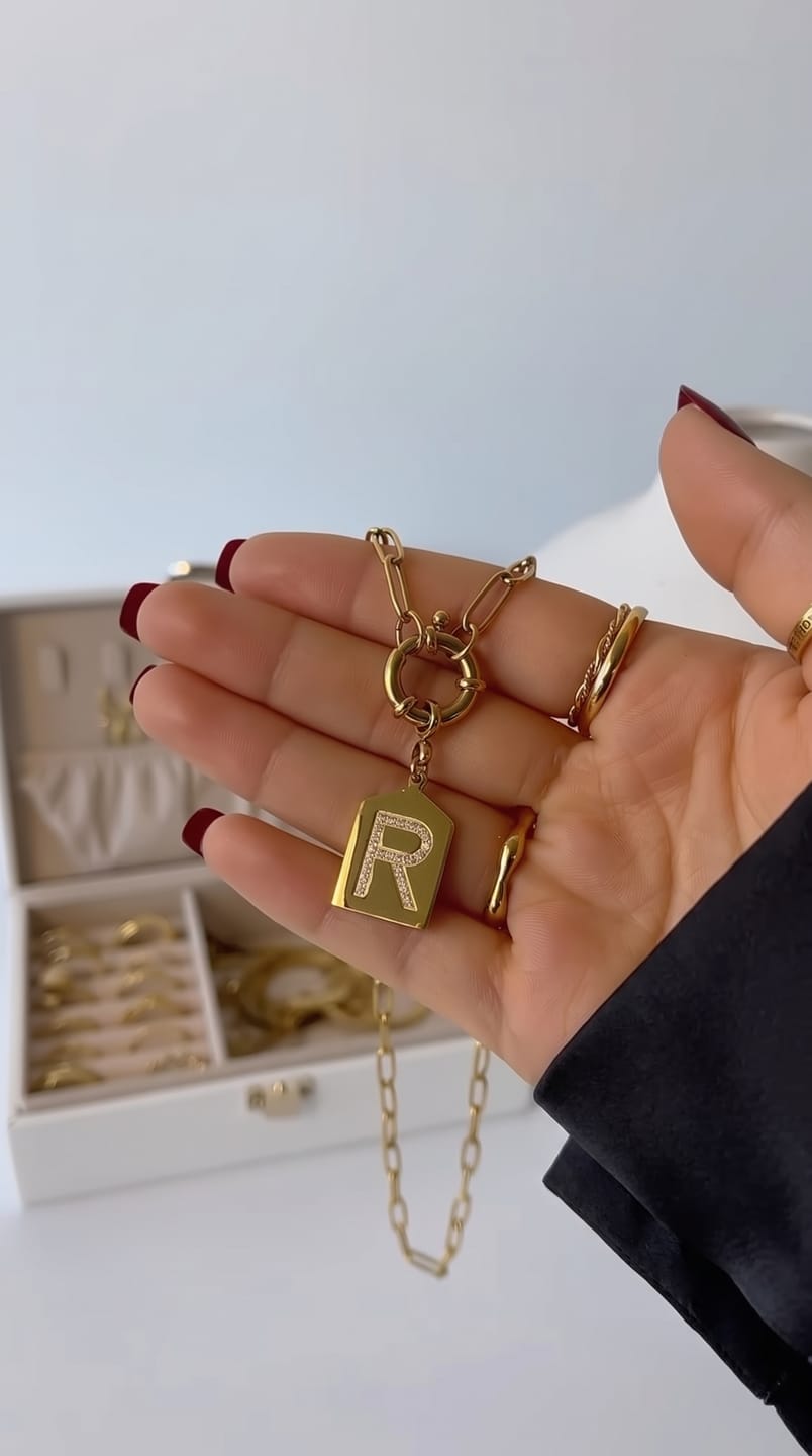 Customer photo review of Pavé Letter Pendant Necklace