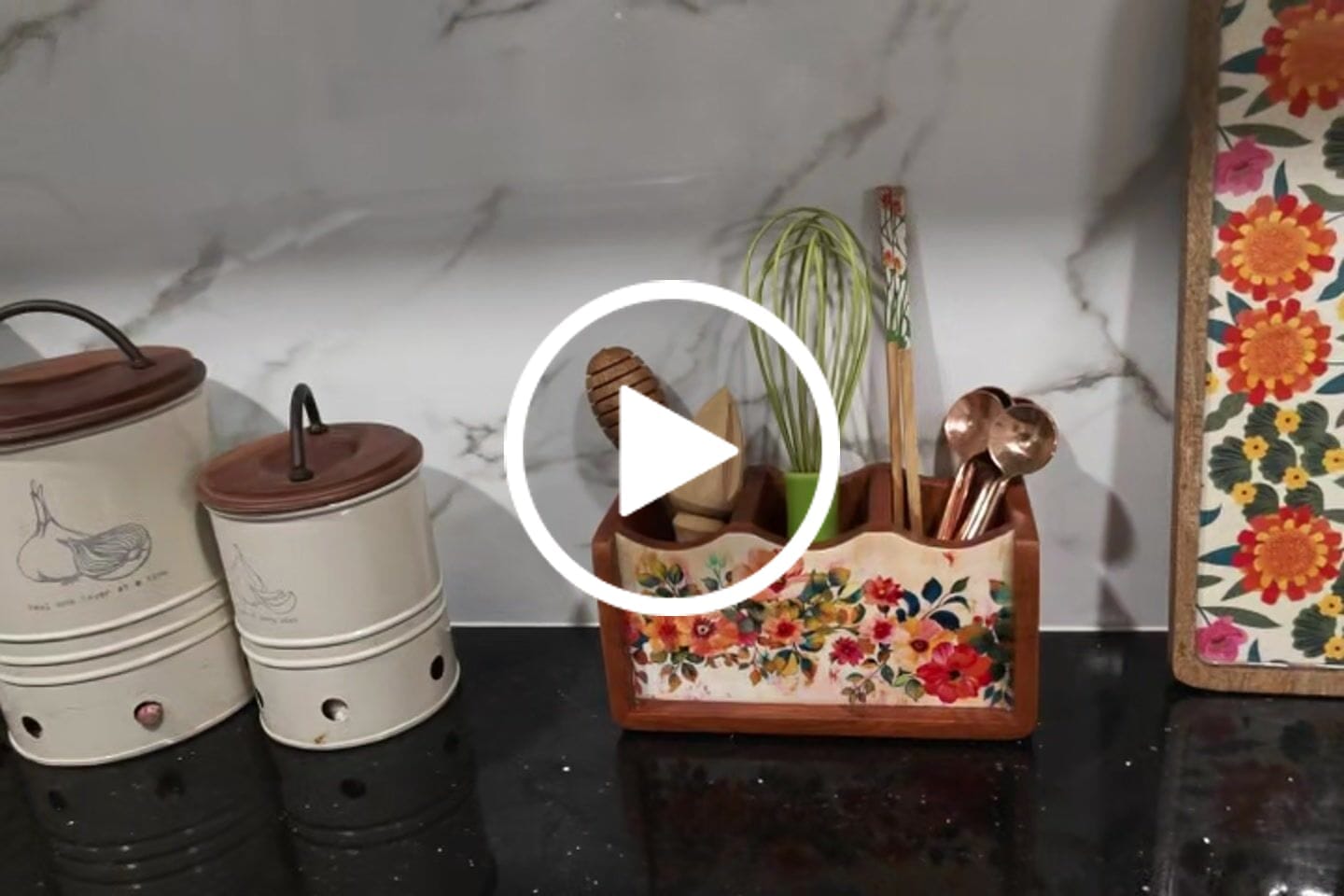 Customer video review of Pastel Flora Cutlery Holder