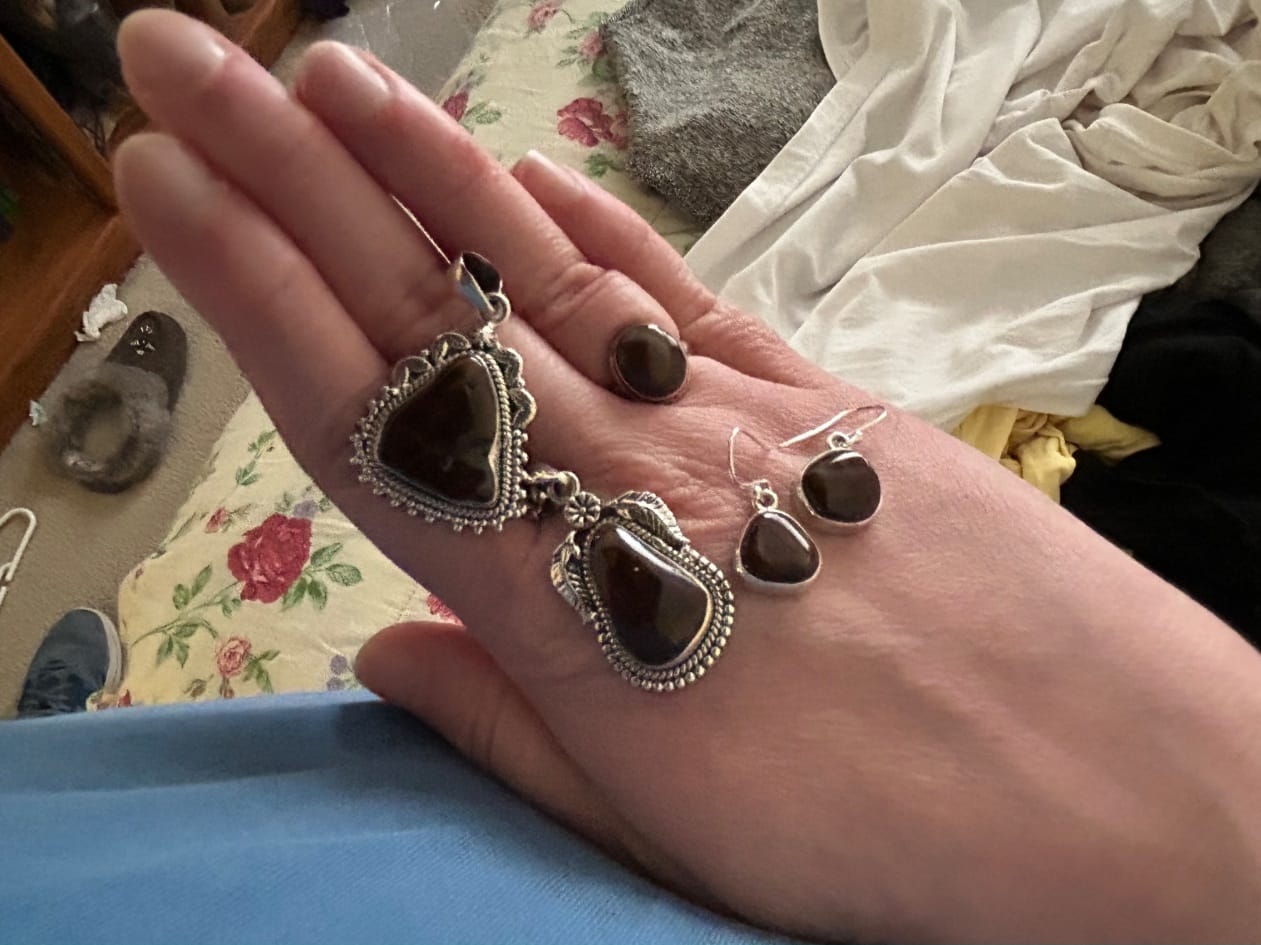 Customer photo review of Premium Mexican Fire Agate Earrings 1 1/8" (.925 Sterling Silver)