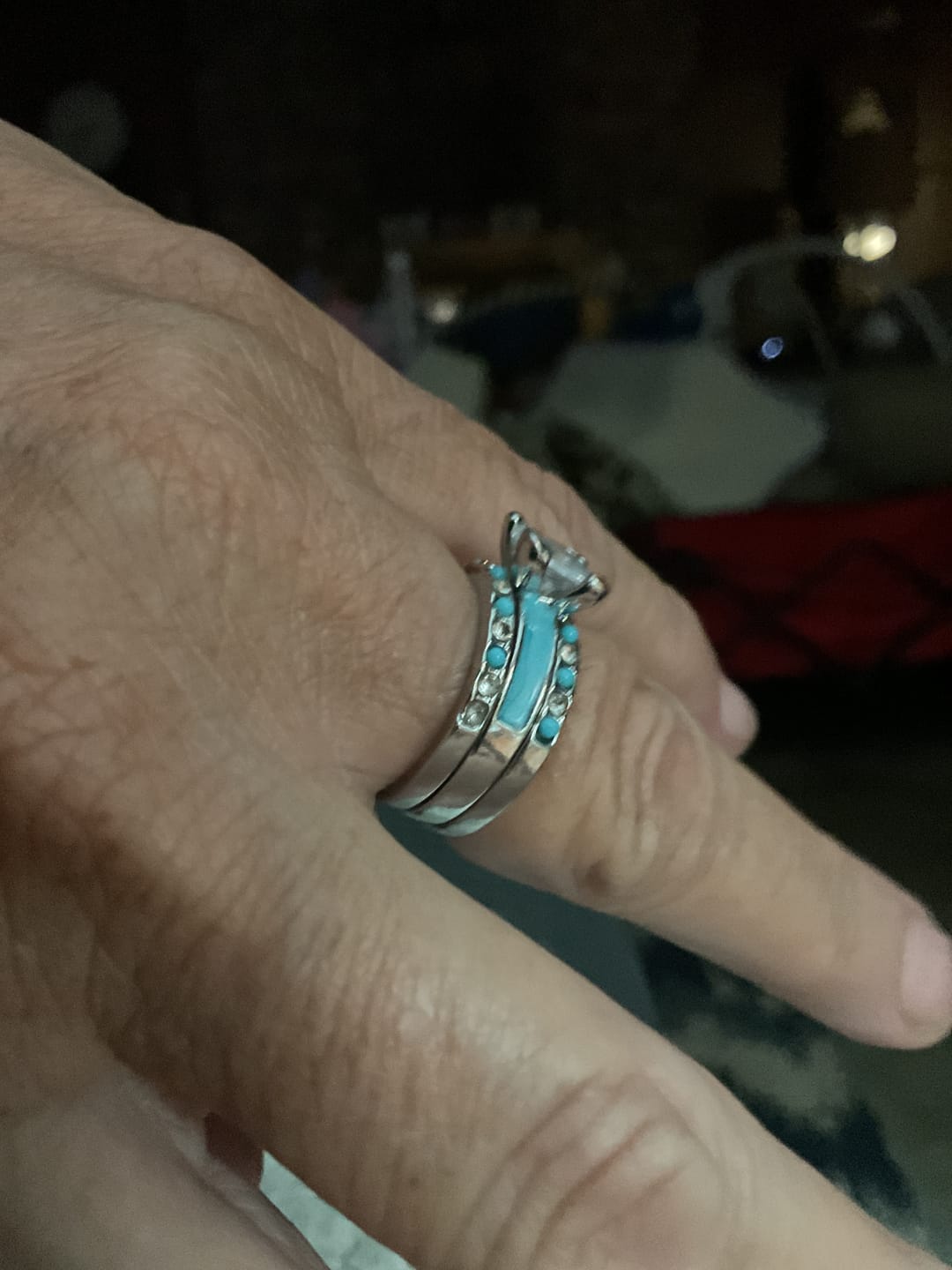 Customer photo review of Princess Cut Diamond Turquoise 3-Piece Ring Set, Fresh Blue Stackable Rings, Luxury Women Stacking Band Set