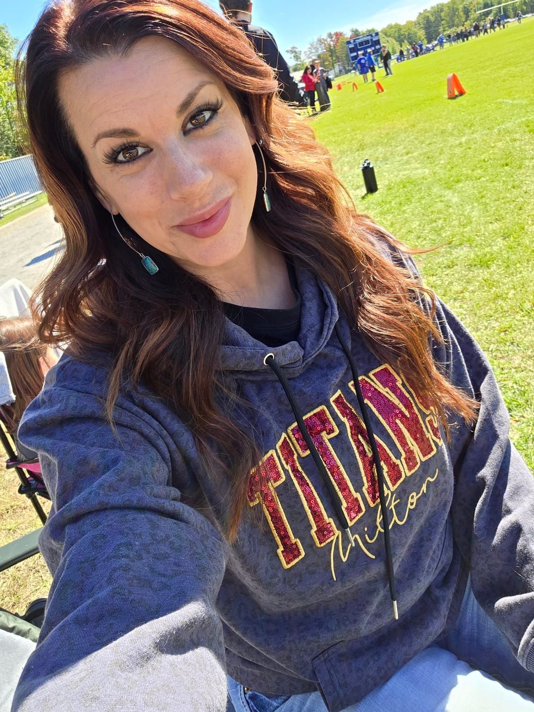 Customer photo review of Custom Sequin Name or Team Sweatshirt – Personalized Glitter Letters, Vintage Wash Style | Gifts for Sports Mom