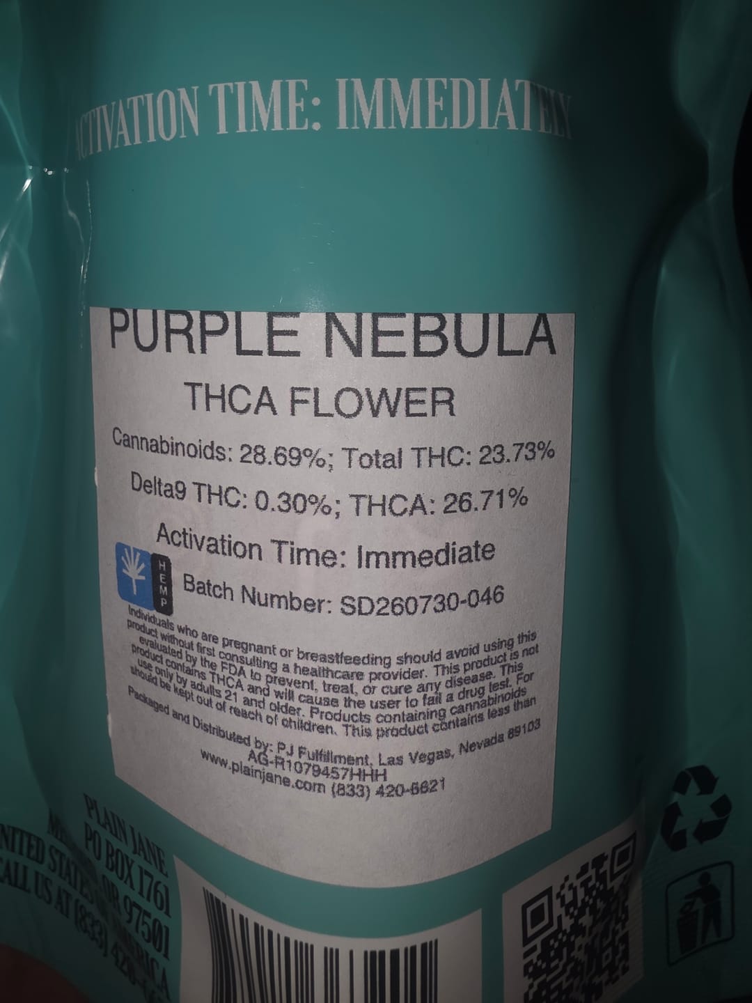 Customer photo review of Purple Nebula (Light Assist) - THCA Flower