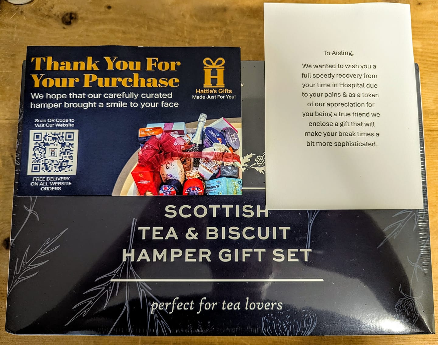 Customer photo review of Scottish Tea & Biscuit Hamper – Thistle Design Gift Set