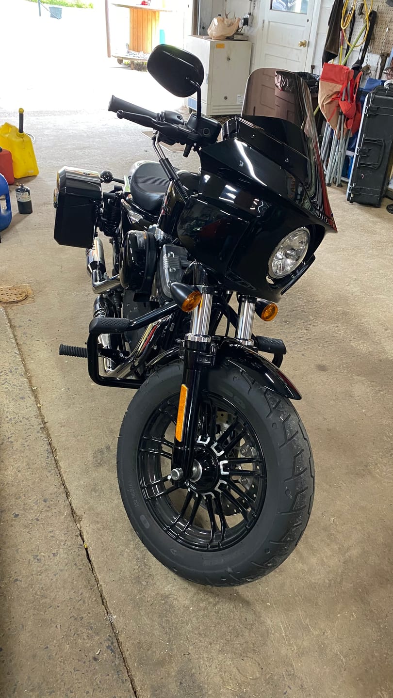 Customer photo review of Viking Iron Born Motorcycle Crash Bar/Engine Guard for Harley Sportster Forty Eight Gloss Black