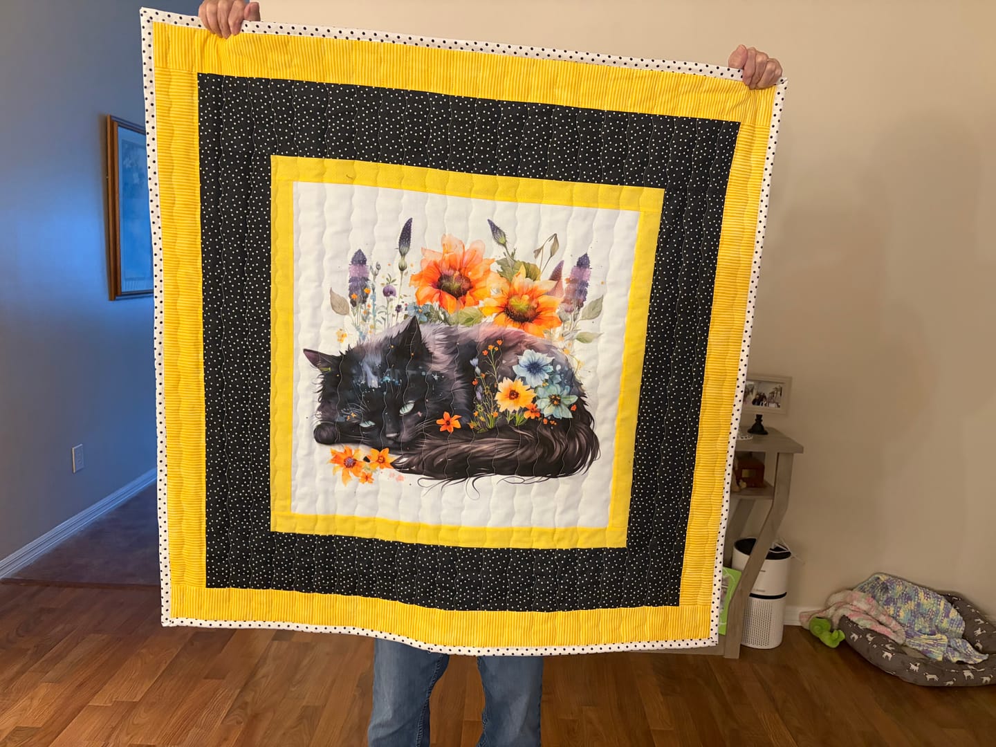 Customer photo review of Sleepy Black Cat Fabric Panel