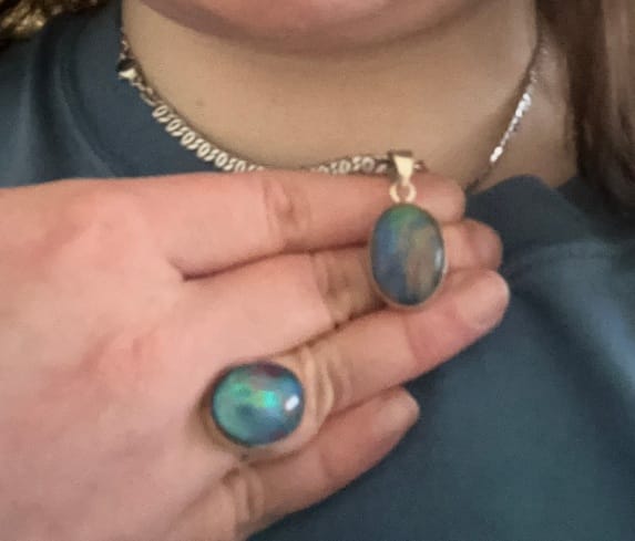 Customer photo review of Aurora Opal Pendant 1 3/8" (.925 Sterling Silver)