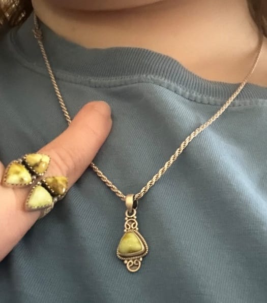 Customer photo review of Southwestern Style Palomino Turquoise Pendant 1 1/8" (.925 Sterling Silver)
