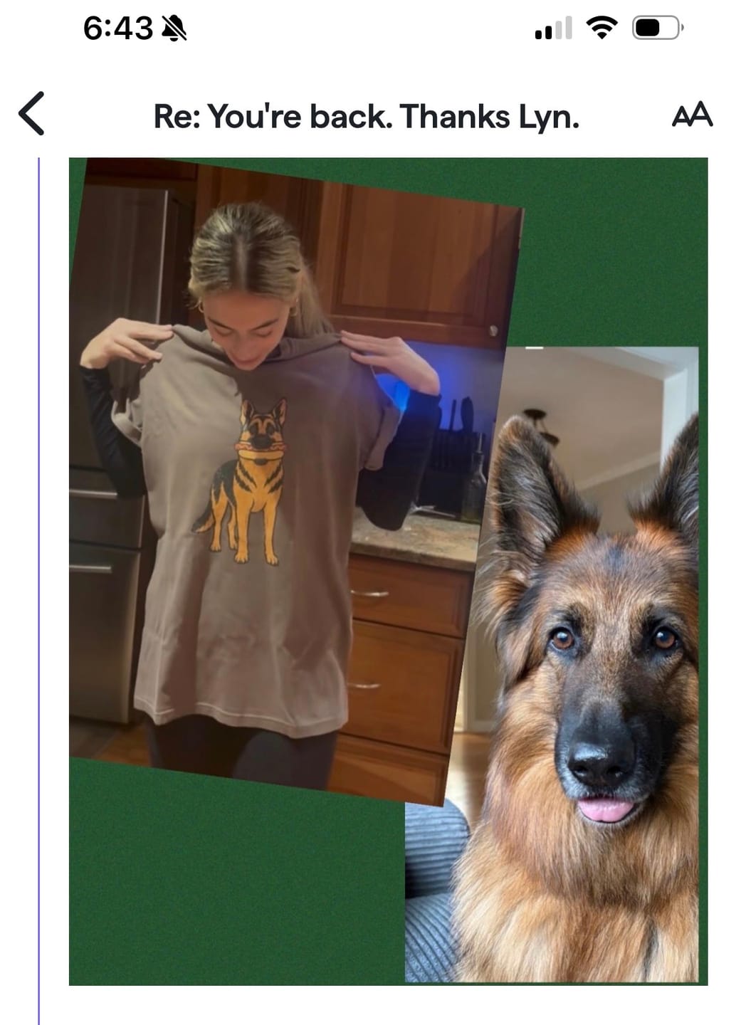 Customer photo review of Shepherd Dog — Premium Tee