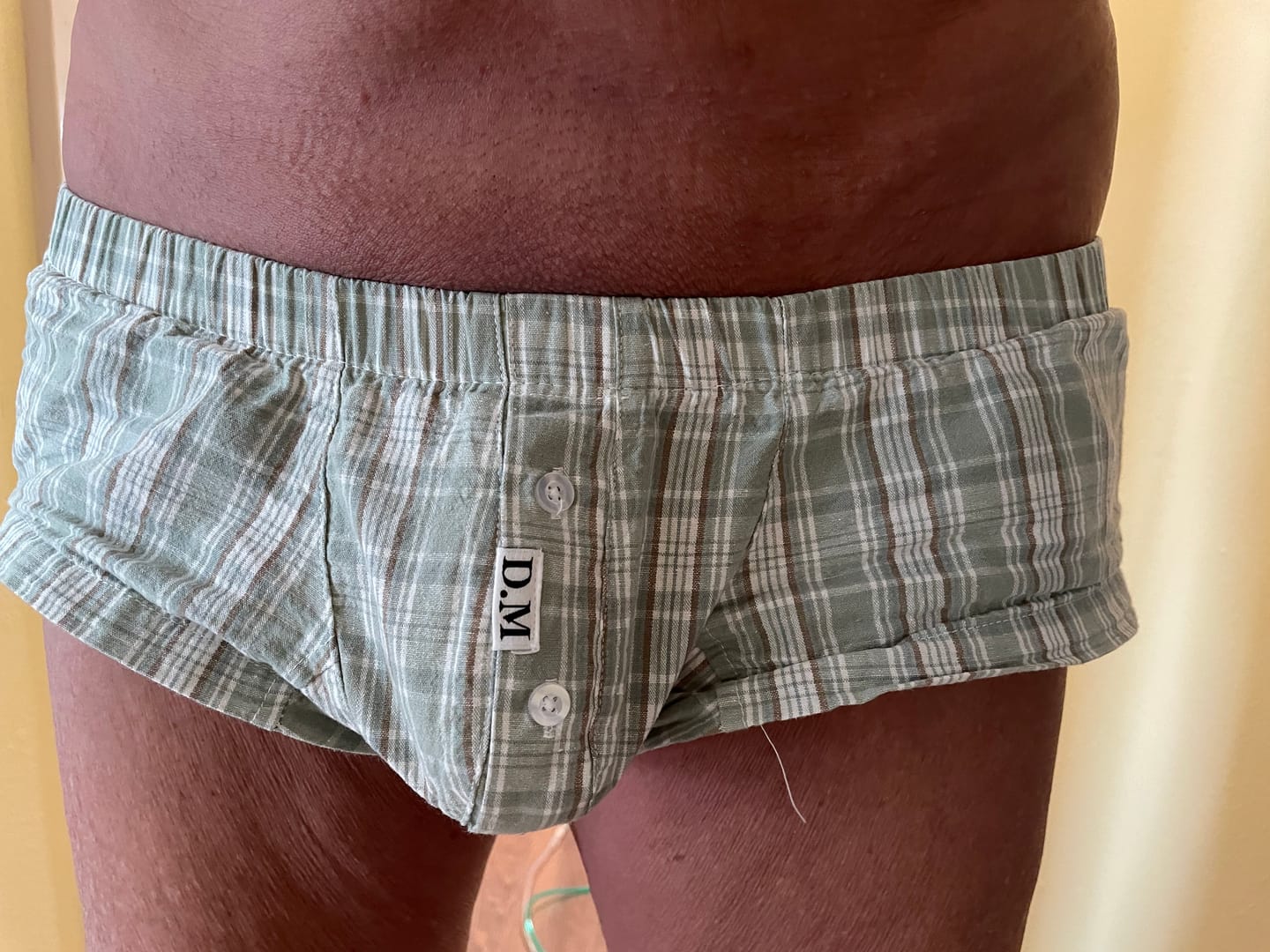 Customer photo review of 3 Pack Men’s Plaid Cotton Trunks with Button Fly