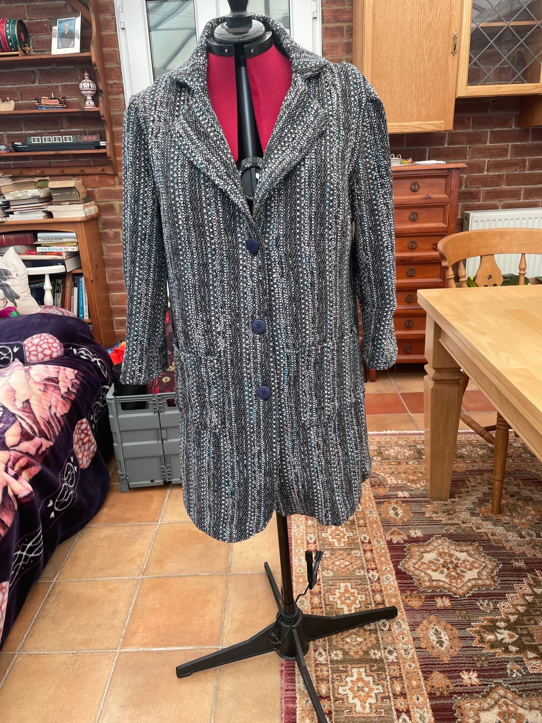 Customer photo review of Blue and Grey Boucle Fabric