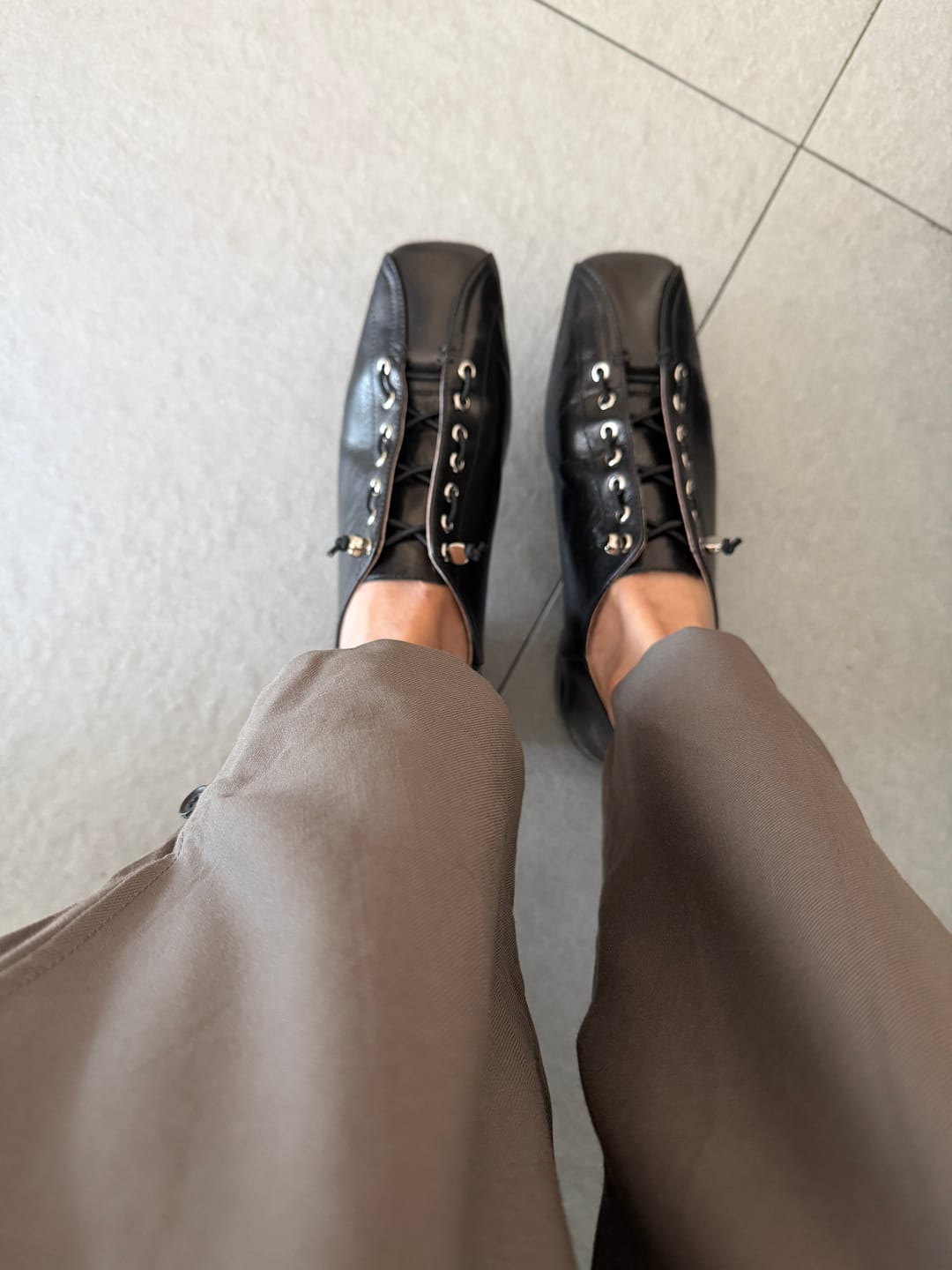 Customer photo review of Kaza 𝄢 Square Toe Lace-Up Flats