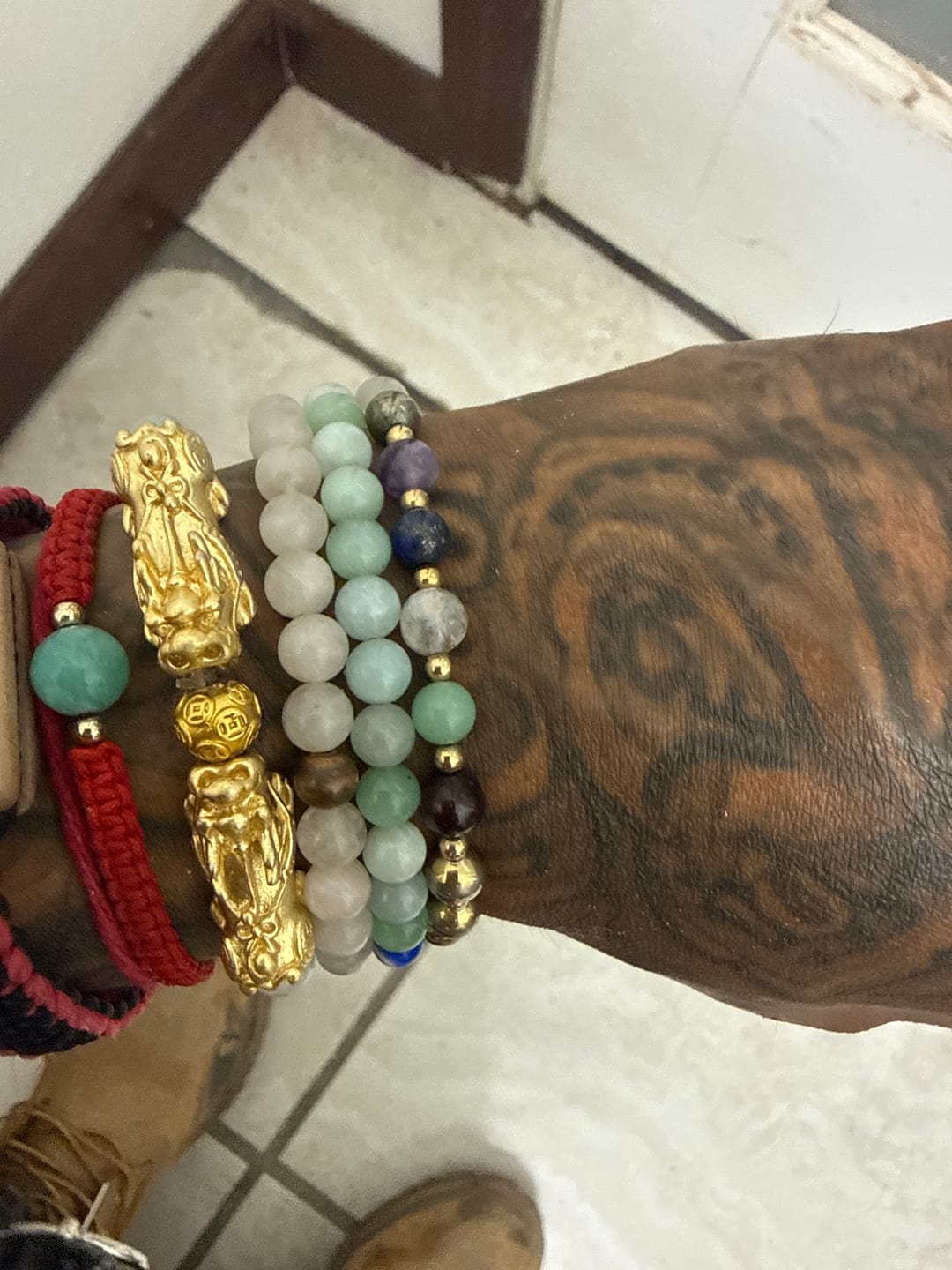 Customer photo review of Soulmate Attracting Jade and Rose Quartz Double Pixiu Bracelet