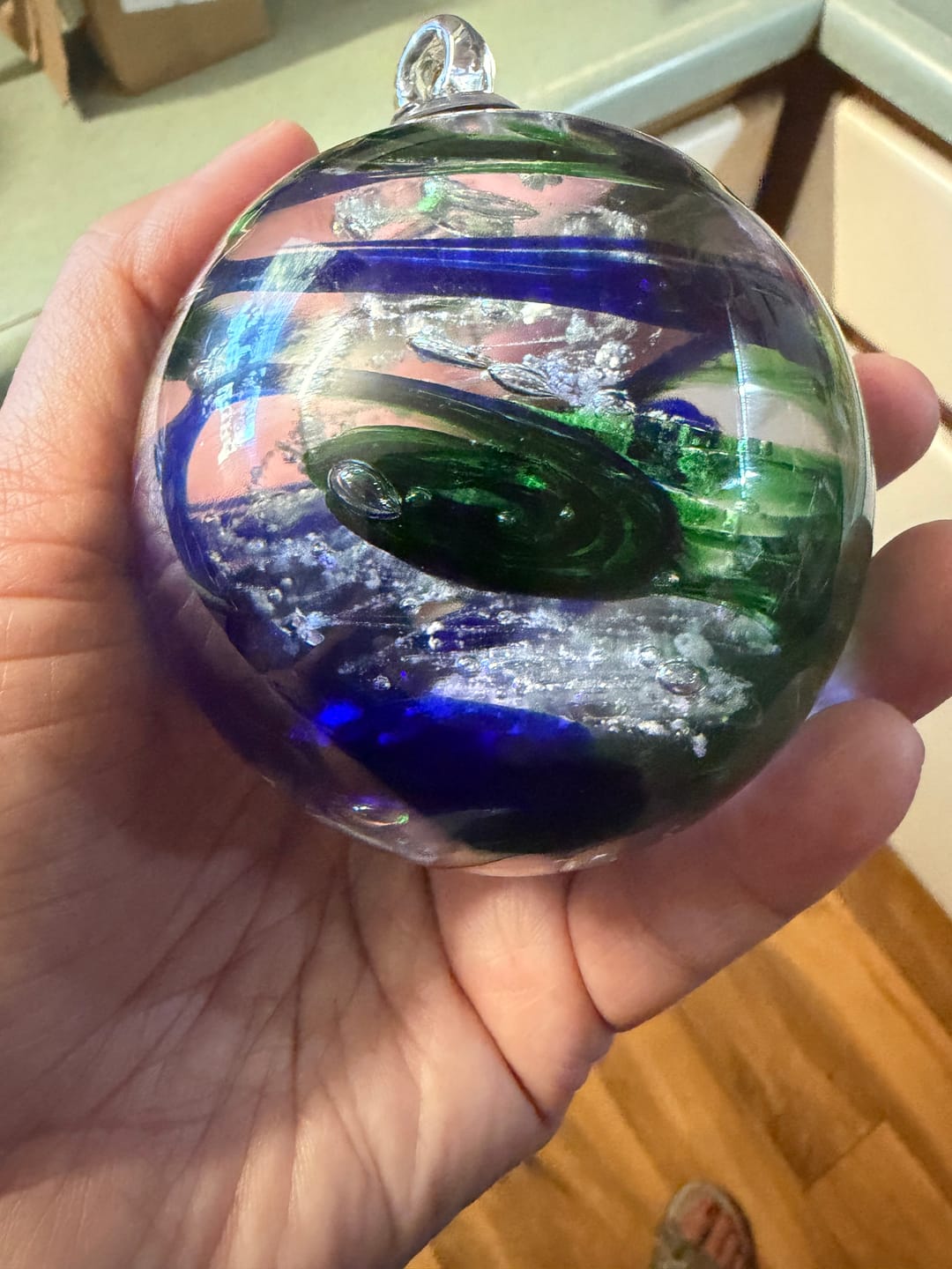 Customer photo review of Glimmer Orb with Cremation Ashes