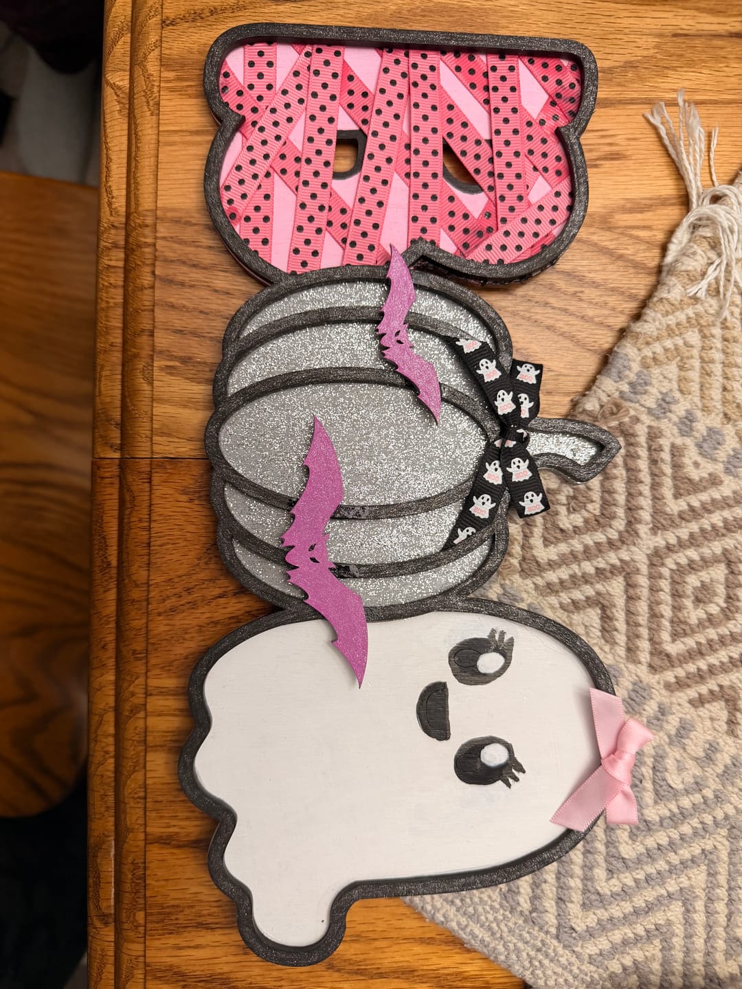 Customer photo review of Unfinished Wood Boo Pumpkin Ghost Layered Sign | 3 Piece | Layered Boo Sign | up to 46" DIY