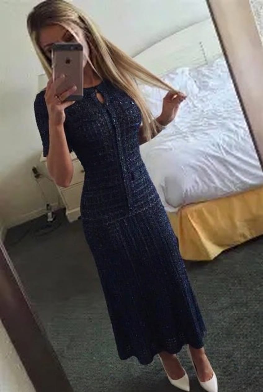 Customer photo review of Navy Shimmer Knit Midi Dress
