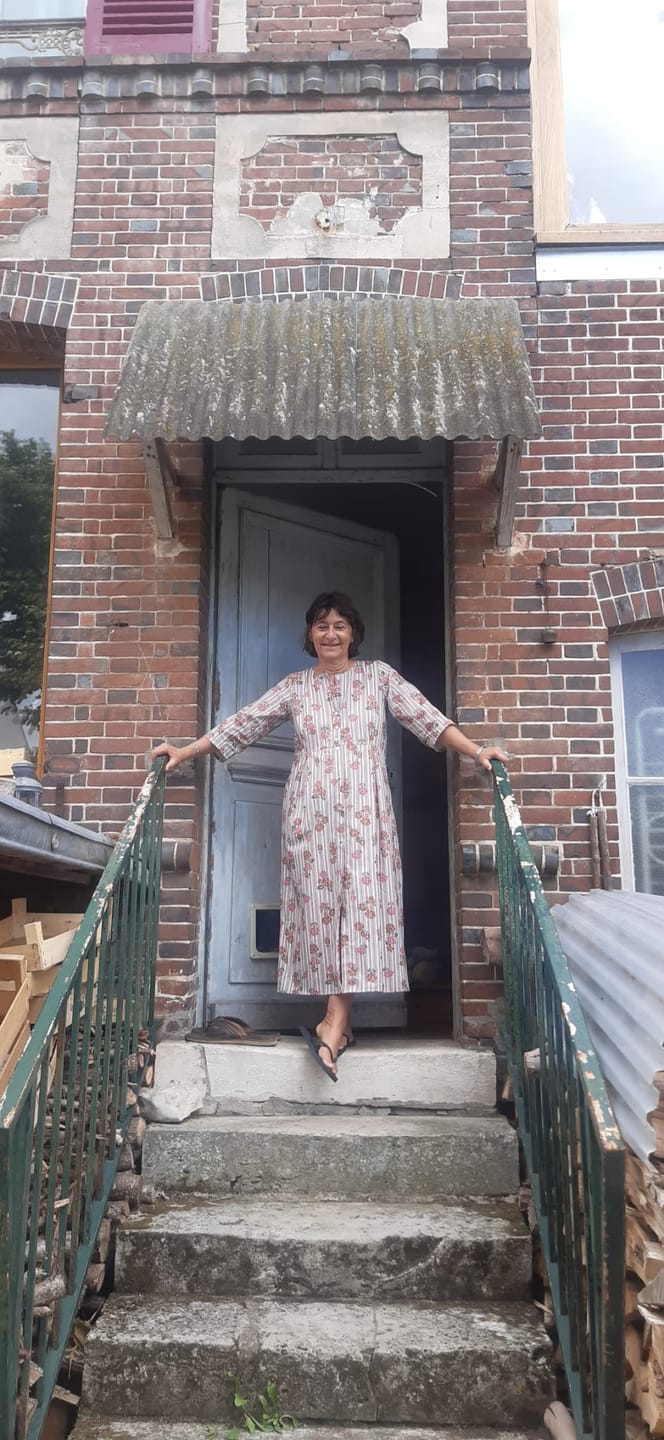 Customer photo review of Robe Diane - Coton rayures ficelle fleuries