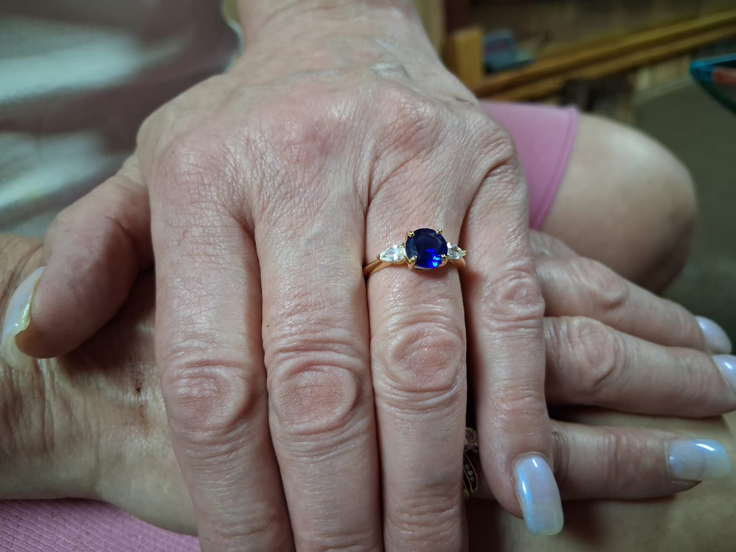 Customer photo review of Timeless 1.5ct Round Cut Blue Stone Sterling Silver Engagement Ring