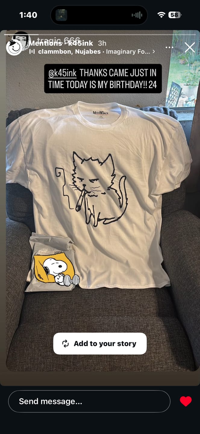 Customer photo review of MEOWBRO MYSTERY TEE