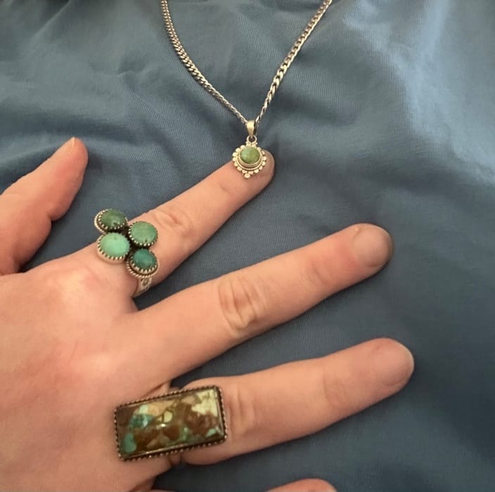 Customer photo review of Southwestern Style Sonoran Gold Turquoise Pendant 7/8" (.925 Sterling Silver)