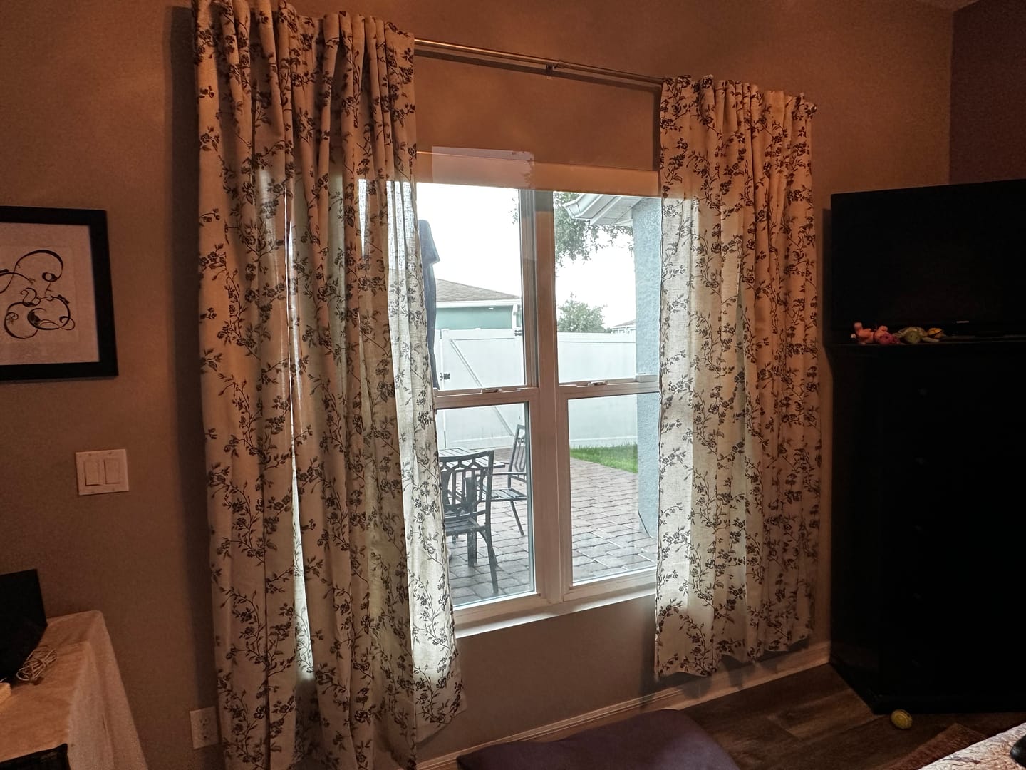 Customer photo review of Vine Blossom Linen Blend Curtains (2 Panels)