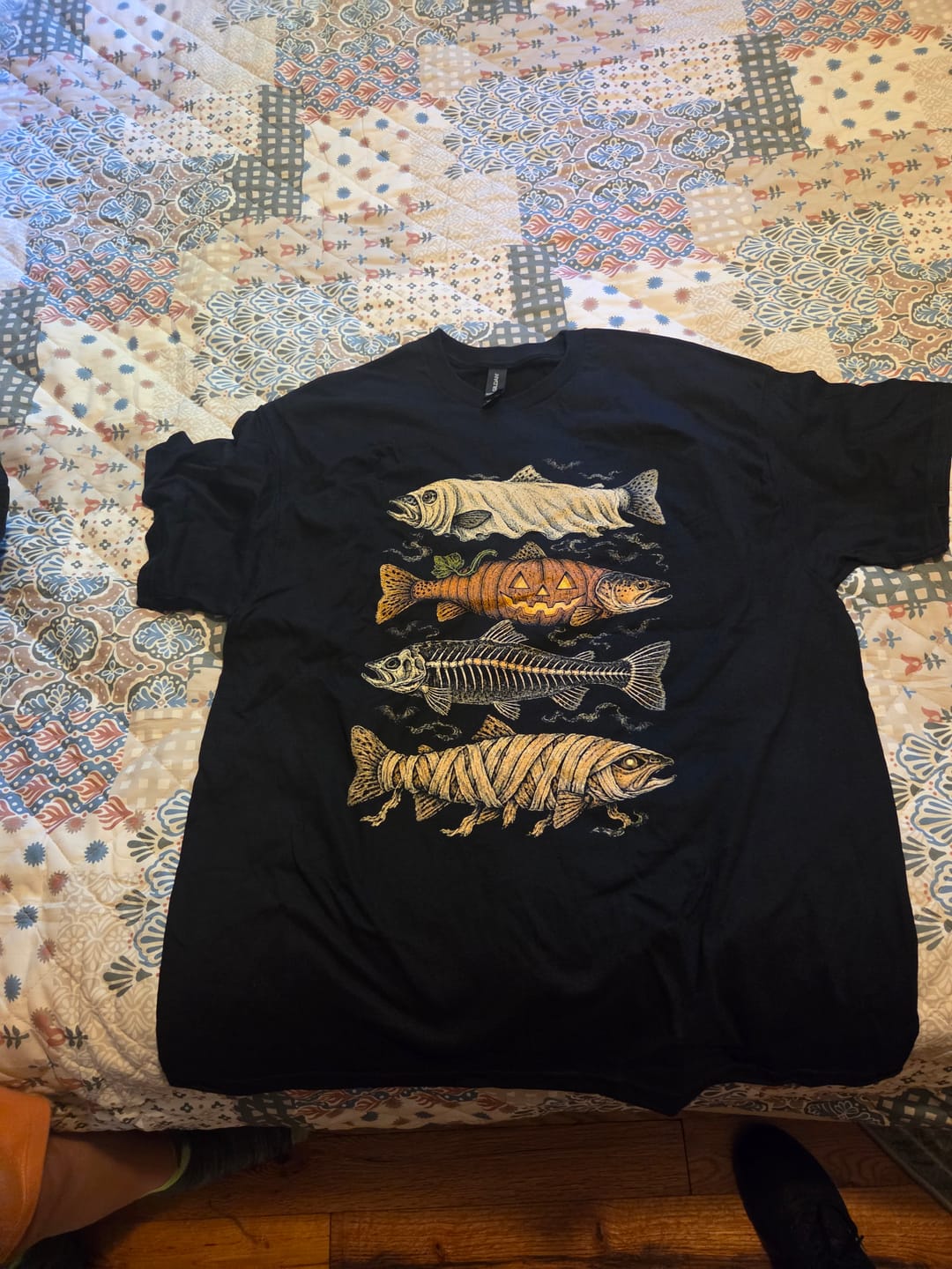 Customer photo review of Vintage Halloween Fishing Shirt, Halloween Trout T-Shirt