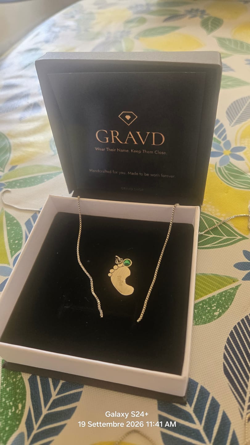 Customer photo review of Custom Engraved Baby Feet Necklace