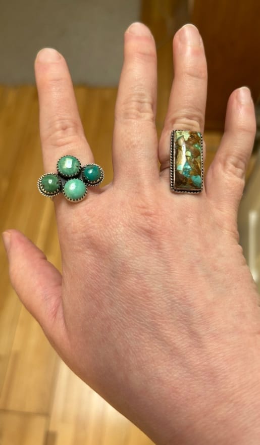 Customer photo review of Southwestern Style Kingman Turquoise Ring Size 7 Adjustable (.925 Sterling Silver)