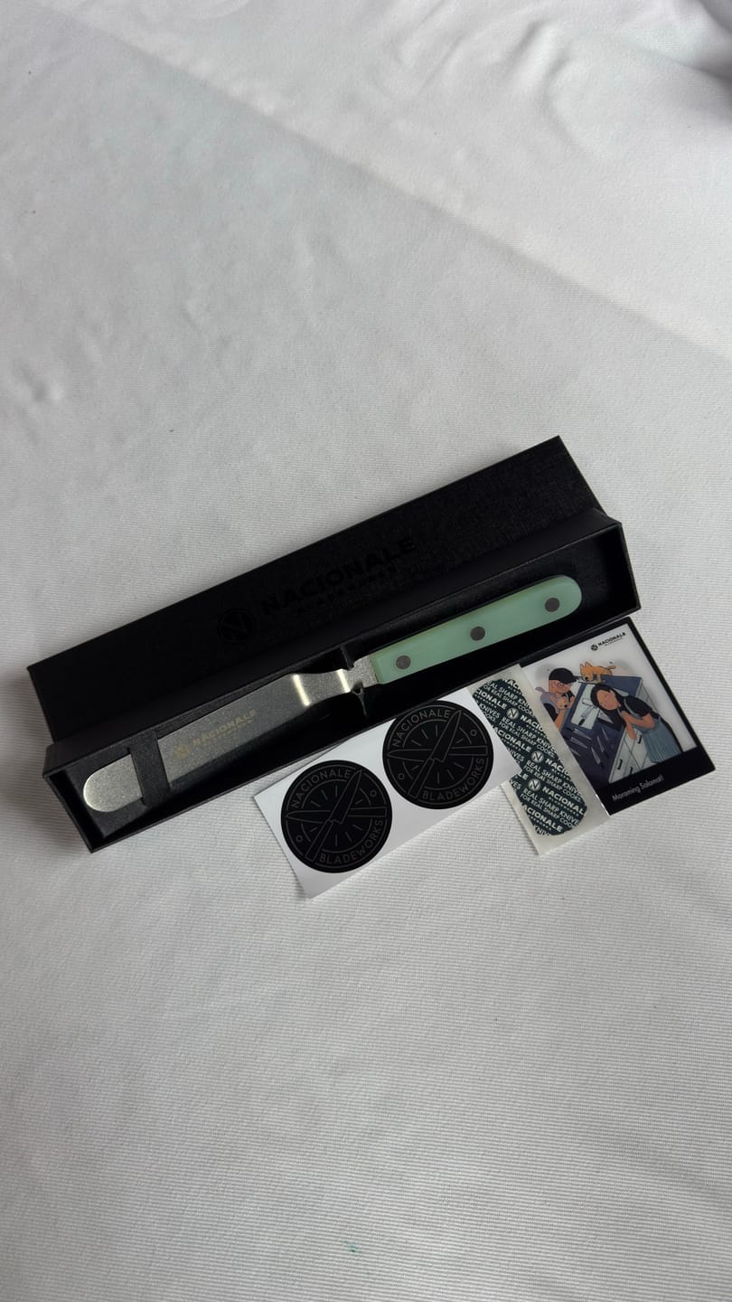 Customer photo review of Nacionale Full Tang Offset Spatula. Jade Handle. Stonewashed Finish