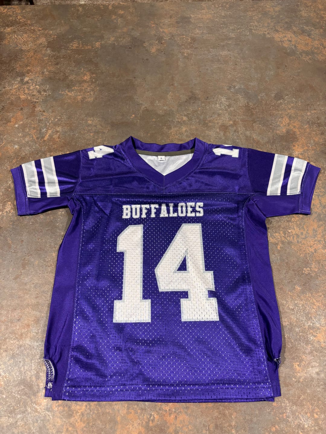 Customer photo review of Custom Purple White-Silver Classic Style Mesh Authentic Football Jersey