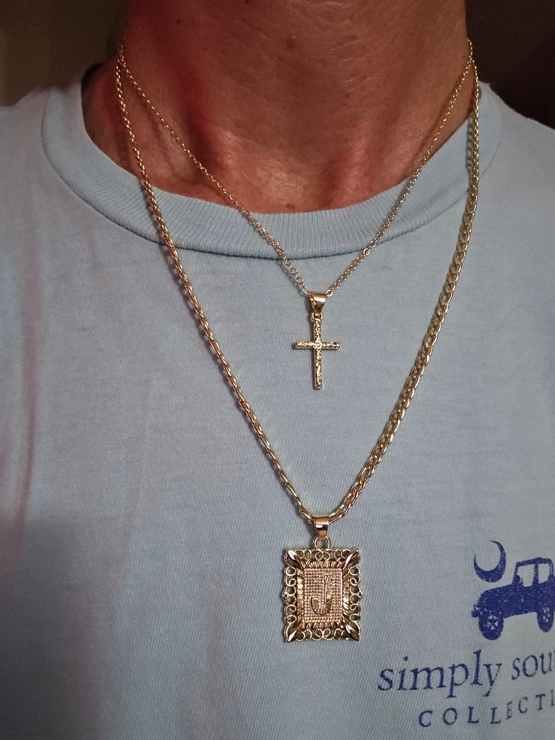 Customer photo review of FREE Today: Dainty Stackable Two Tier Rhinestone Cross A To Z Initial Tag Figaro Chain Necklace: Timeless Emblem of Gentle Heavenly Guardianship