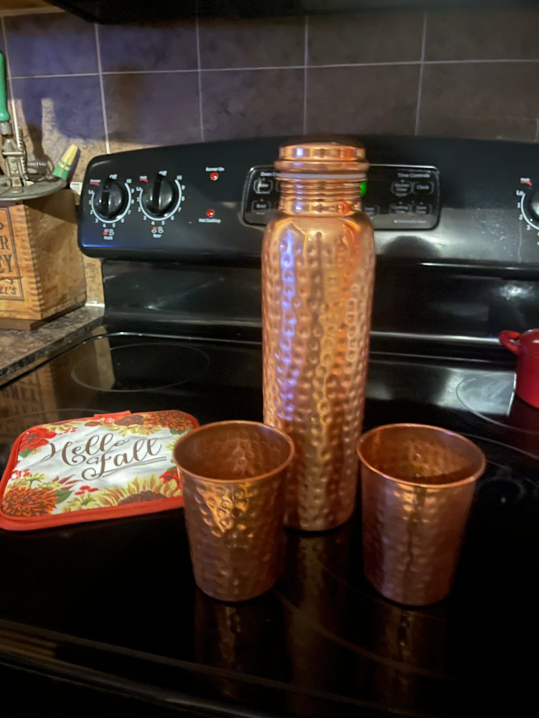 Customer photo review of Artisan Hammered Copper Glass Set