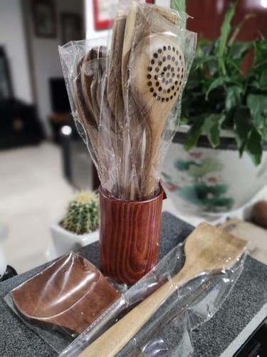 Customer photo review of Teak Kitchen Utensil Set