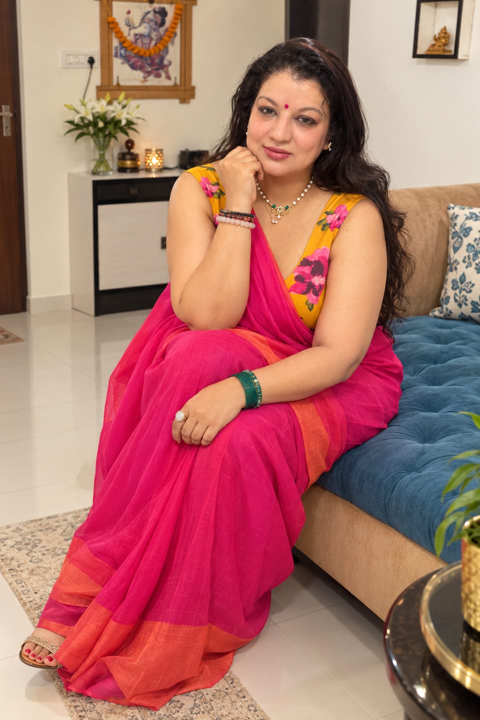 Customer photo review of Pink Orange Soft Cotton  Saree