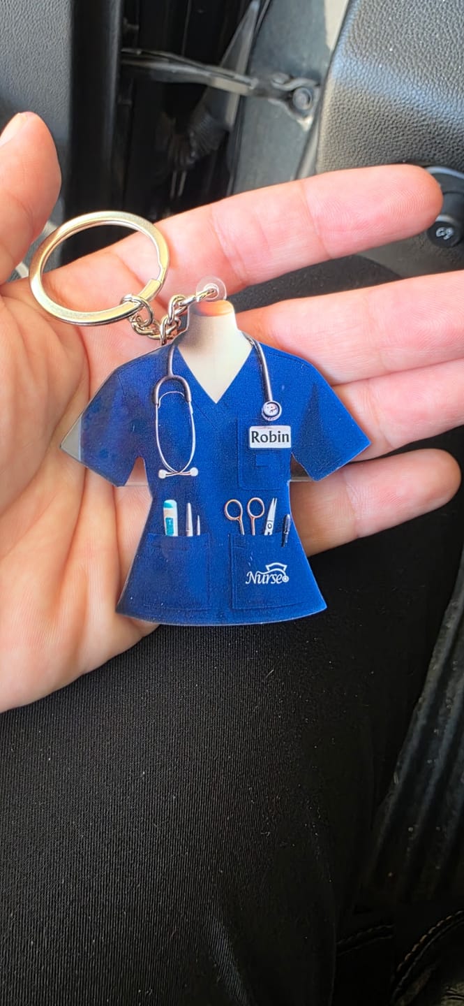 Customer photo review of Nurse Uniform Custom Name Personalized Keychain