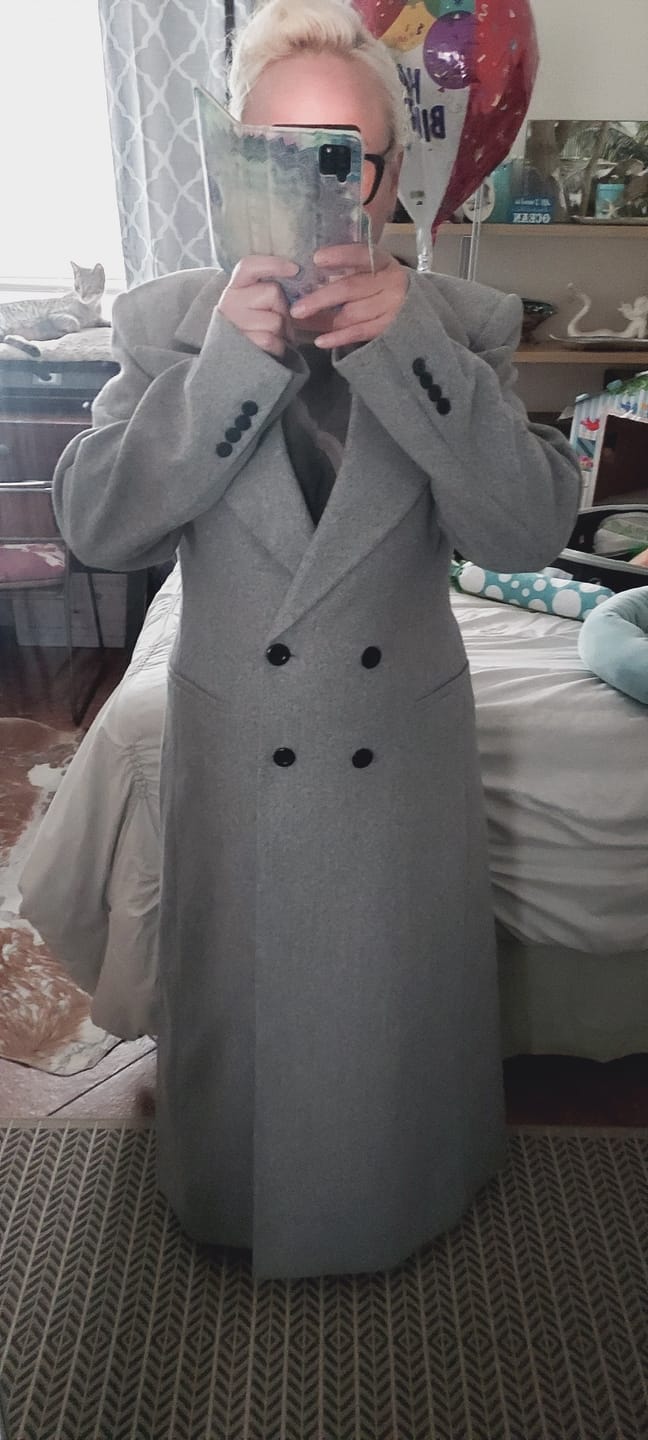 Customer photo review of HALOIR-GREY TRENCH COAT
