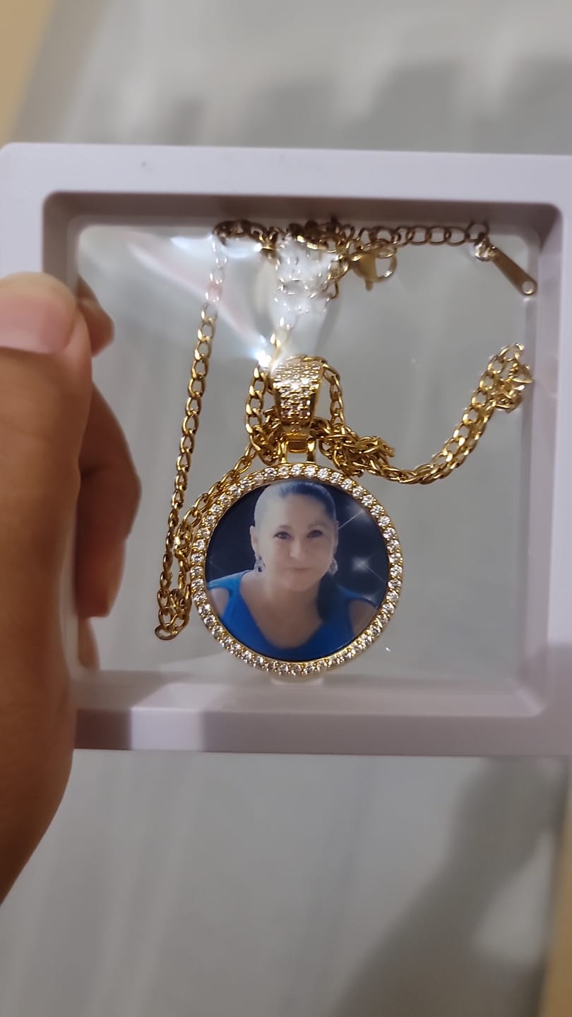 Customer photo review of Iced Circle Photo Pendant