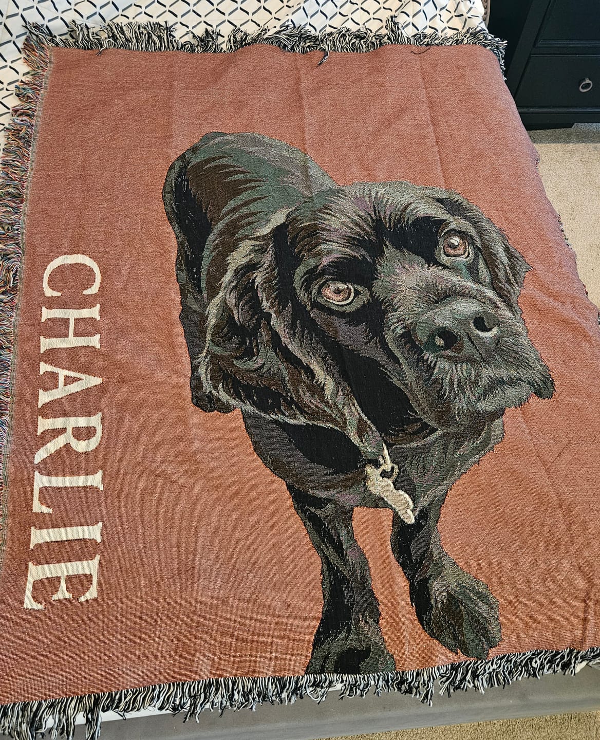 Customer photo review of Custom Heirloom Pet Throw Blanket