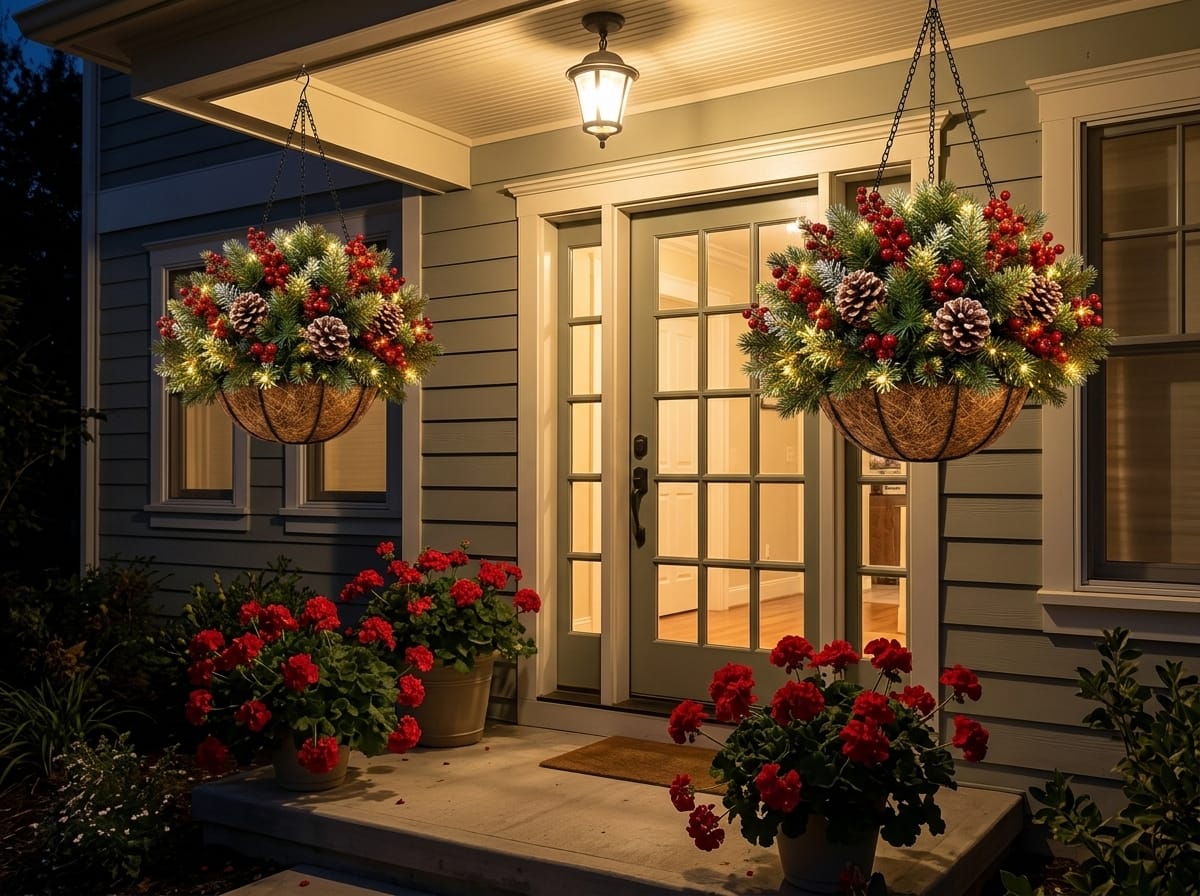 Customer photo review of 🎄 50% OFF Today | ✨ Pre-Lit Christmas Hanging Basket | 🌿 Get Your Porch Ready Early