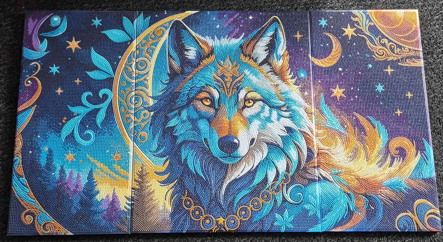 Customer photo review of Wolf Moon Magic Crystal Art Canvas Triptych Kit