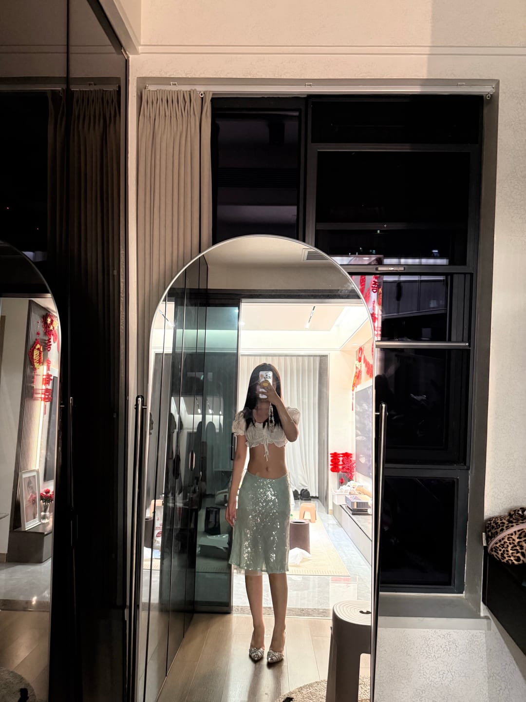 Customer photo review of ROVENTE Mint Sheer Sequin Mesh Midi Skirt