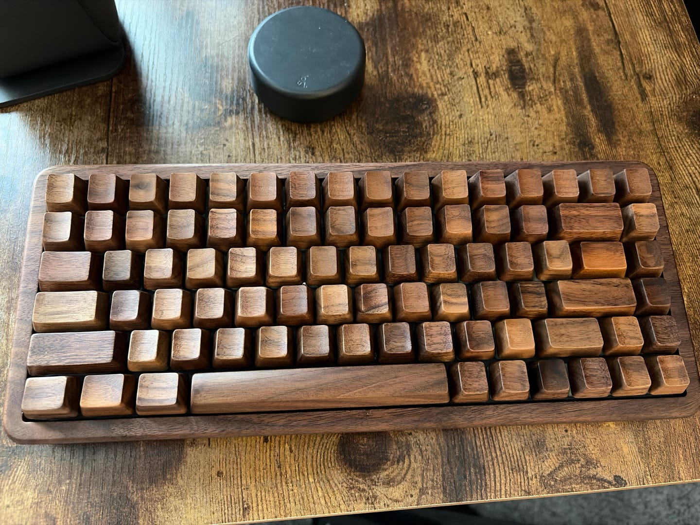 Customer photo review of Black Walnut Wood Keyboard Keycaps