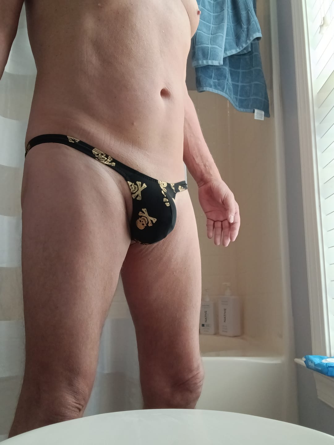 Customer photo review of 4 Pack Men's Ultra Thin High Elastic Quick Dry 3D Pouch Swim Thongs