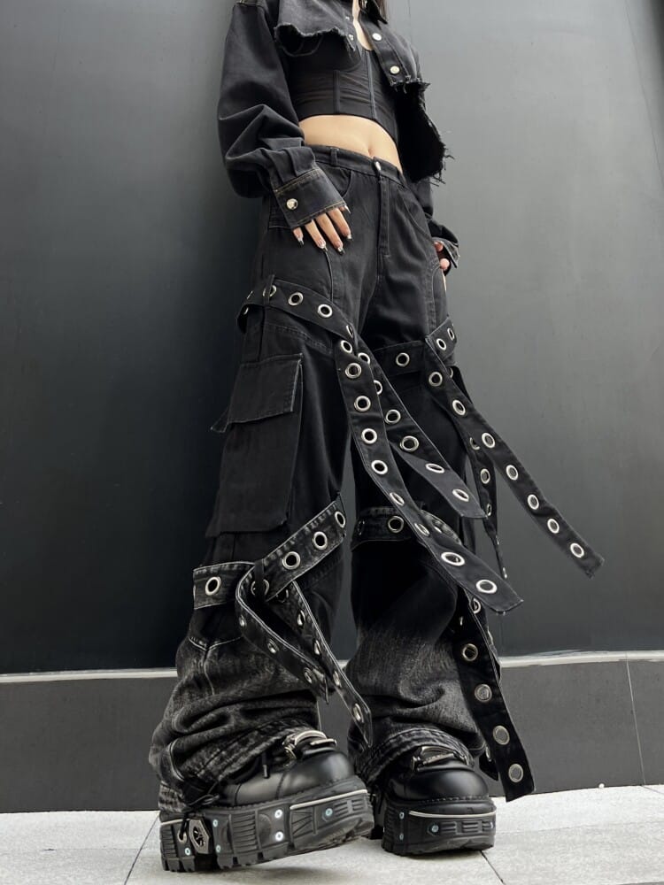 Customer photo review of Studded Fringe Washed Denim Jeans
