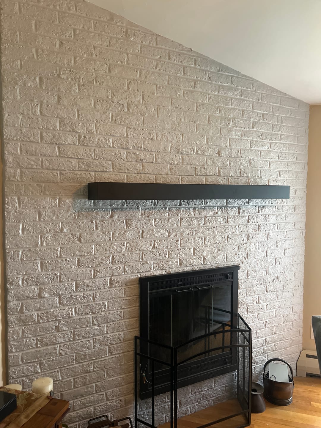 Customer photo review of Floating Fireplace Mantel Shelf - Non-Combustible Metal Mantel, Any Size, Modern Fire Rated Steel Shelf, Black