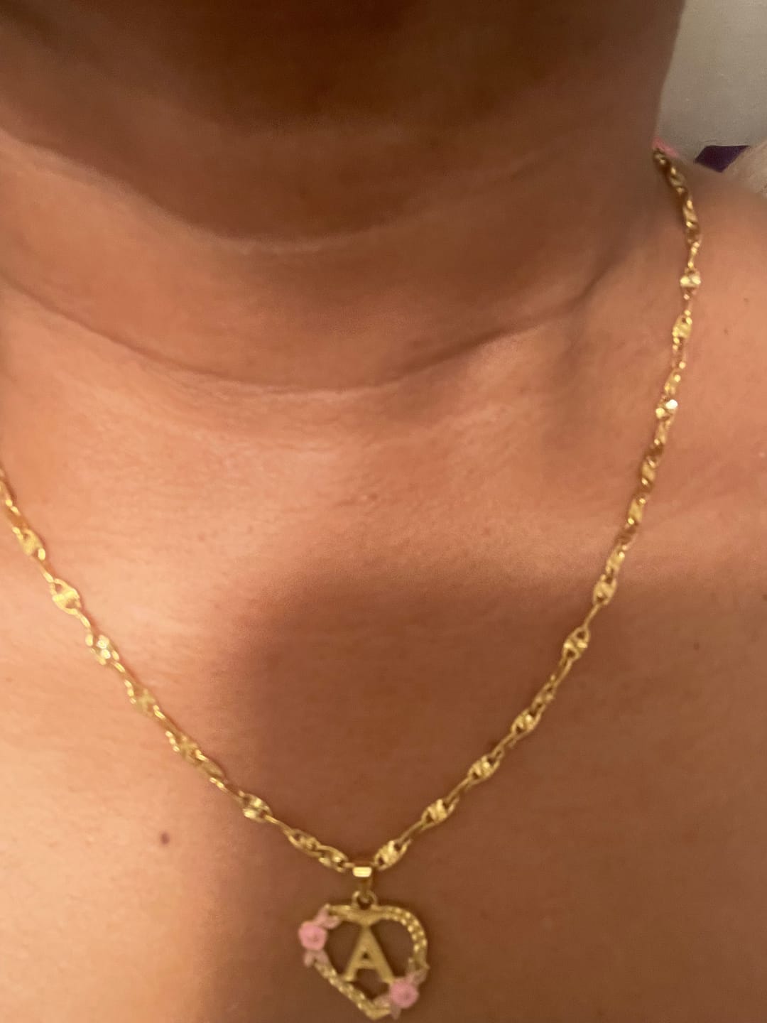 Customer photo review of Flower Initial Necklace w/ Clip Chain